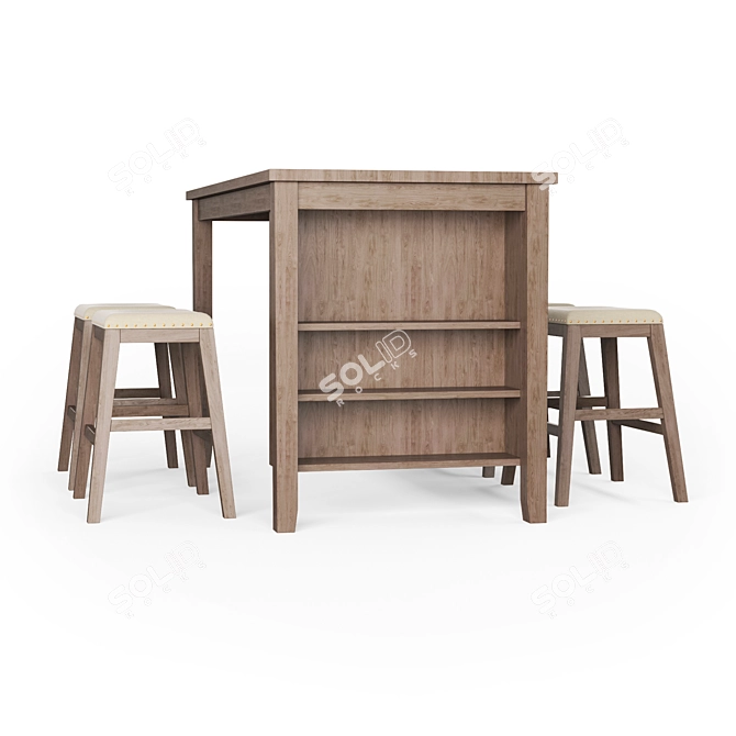 Modern Acacia Wood Dining Set 3D model image 9