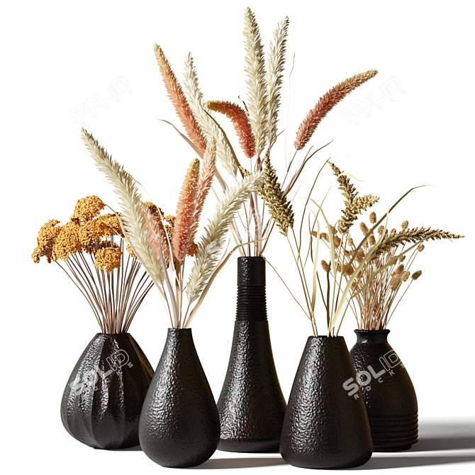 Elegant Dried Flower Bouquet Set 3D model image 1