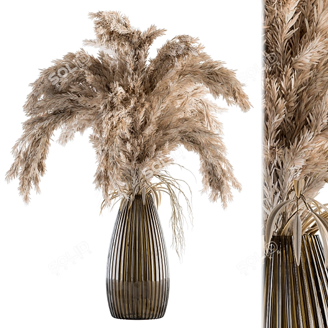 Elegant Pampas in Glass Vase 3D model image 1