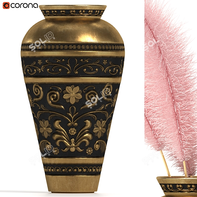 Elegant Feather Décor with Ornate Pot 3D model image 2