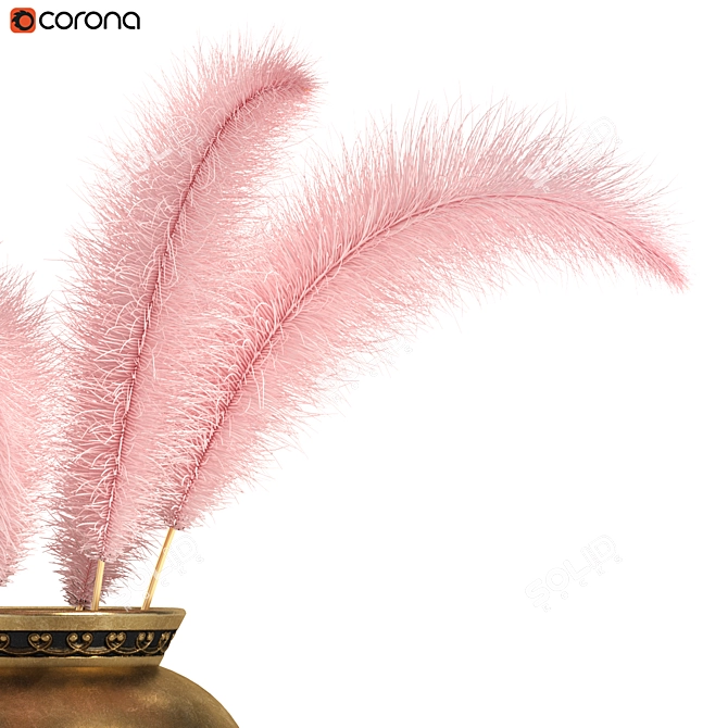 Elegant Feather Décor with Ornate Pot 3D model image 3