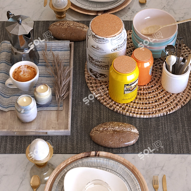 Elegant Breakfast Table Set 3D model image 2