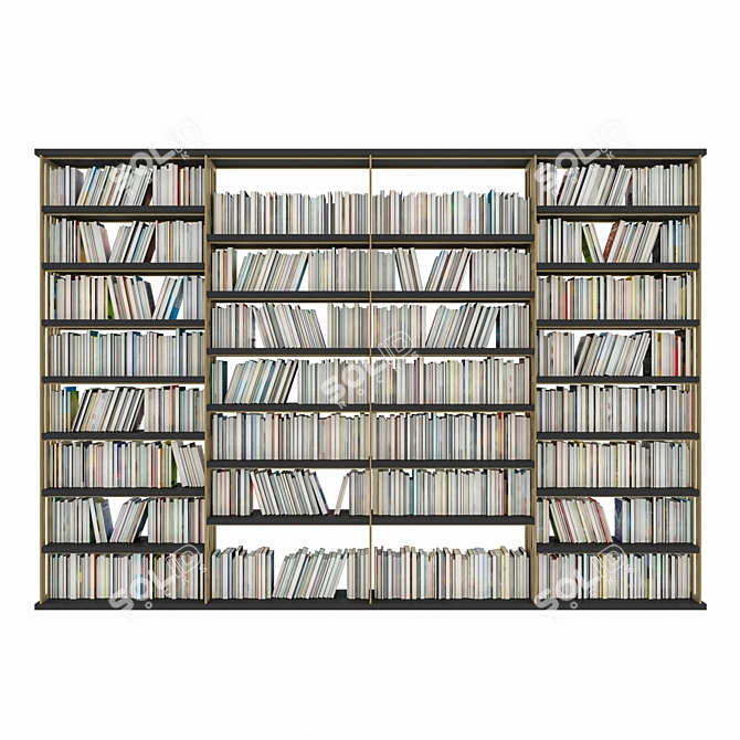 Elegant Wood & Metal Bookshelf 3D model image 3