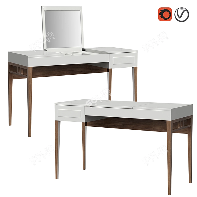 Sleek Grey Dressing Table with Foldable Mirror 3D model image 1