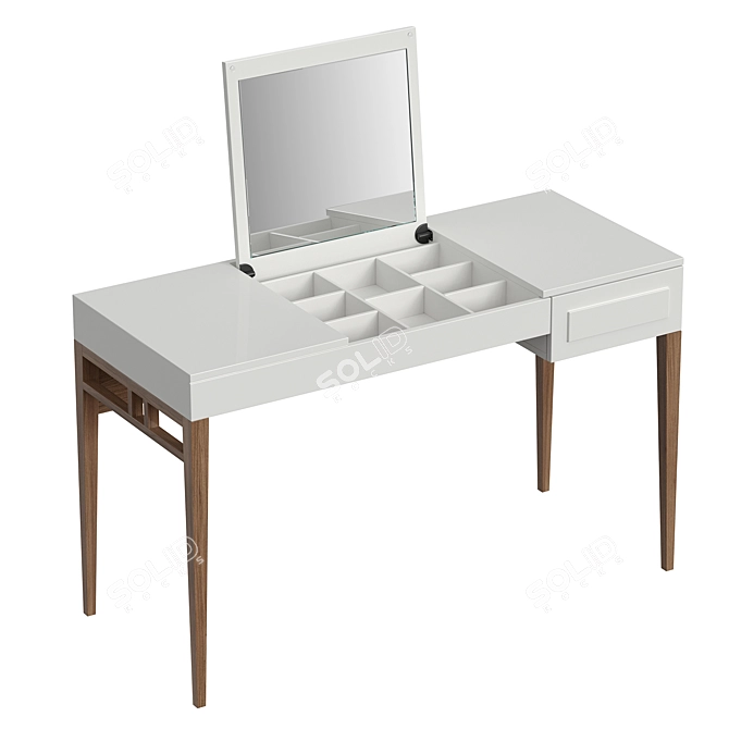 Sleek Grey Dressing Table with Foldable Mirror 3D model image 2