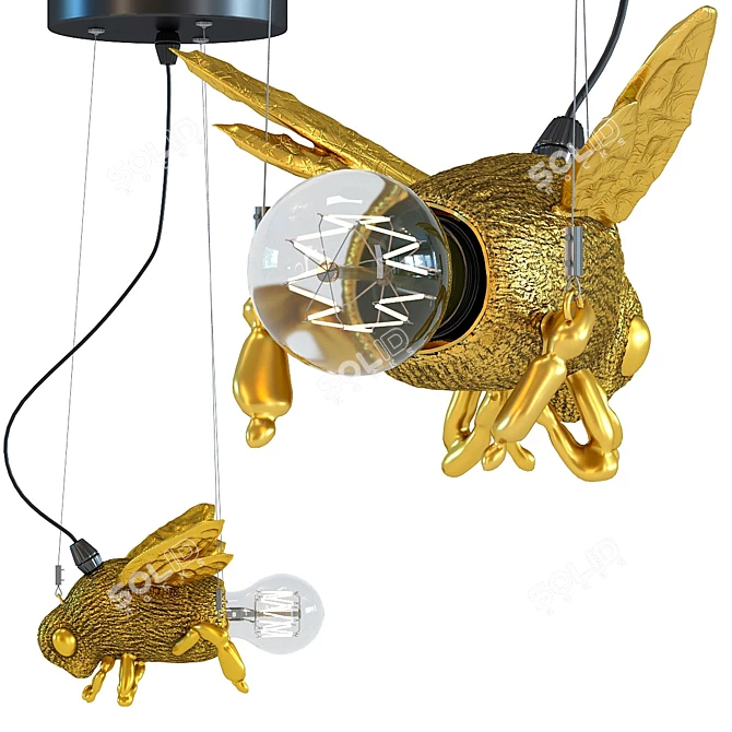 Golden Bee Pendant Lamp - Elegant Nature-inspired Decor 3D model image 2