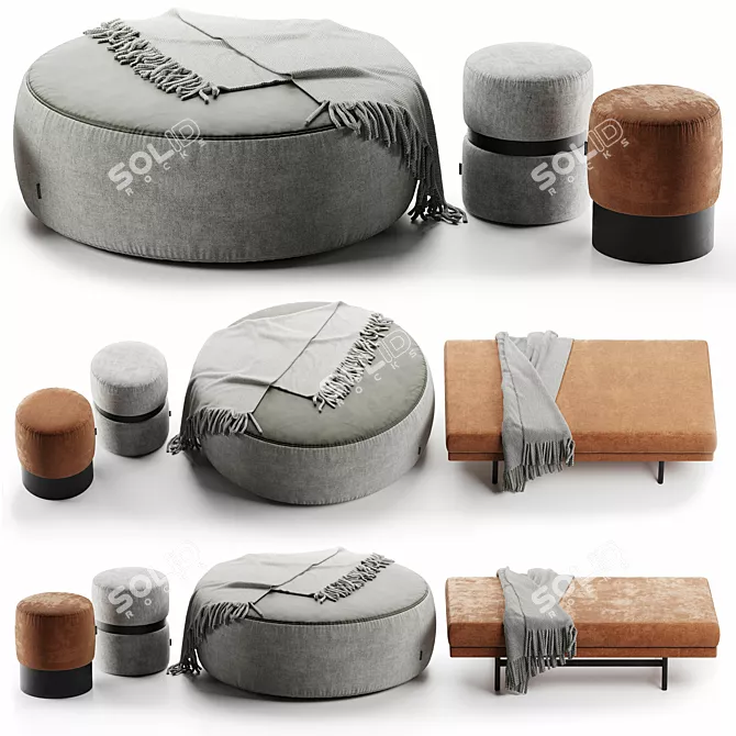 Elegant Pouf Set: Laskasas Luxury 3D model image 1