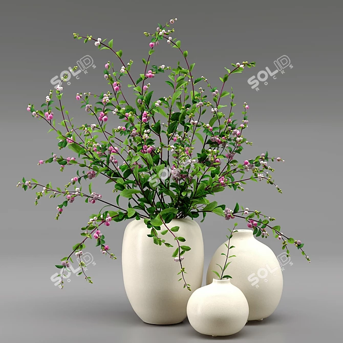 Snowberry Branches & Decorative Vases 3D model image 1