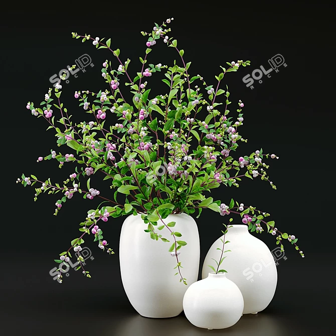 Snowberry Branches & Decorative Vases 3D model image 2