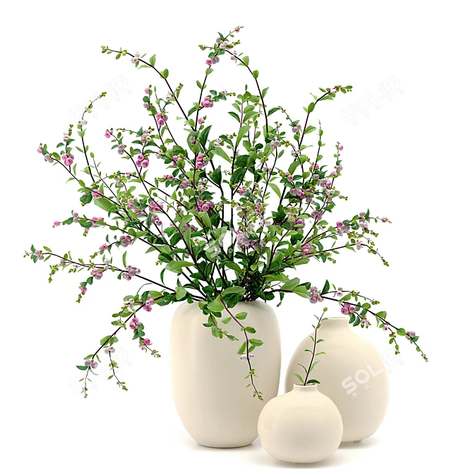 Snowberry Branches & Decorative Vases 3D model image 3