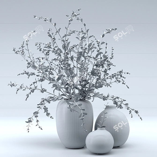 Snowberry Branches & Decorative Vases 3D model image 4