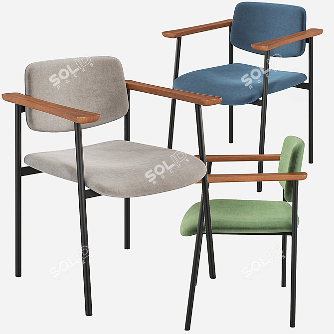 Velvet Warren Chair: Green, Blue, Grey 3D model image 7