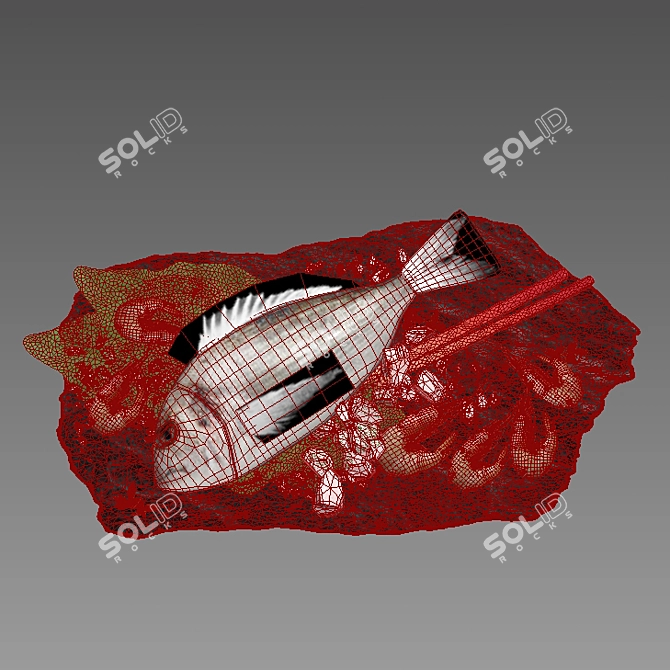 Title: Fresh Seafood Set: Dorado, Shrimp, Greens 3D model image 2