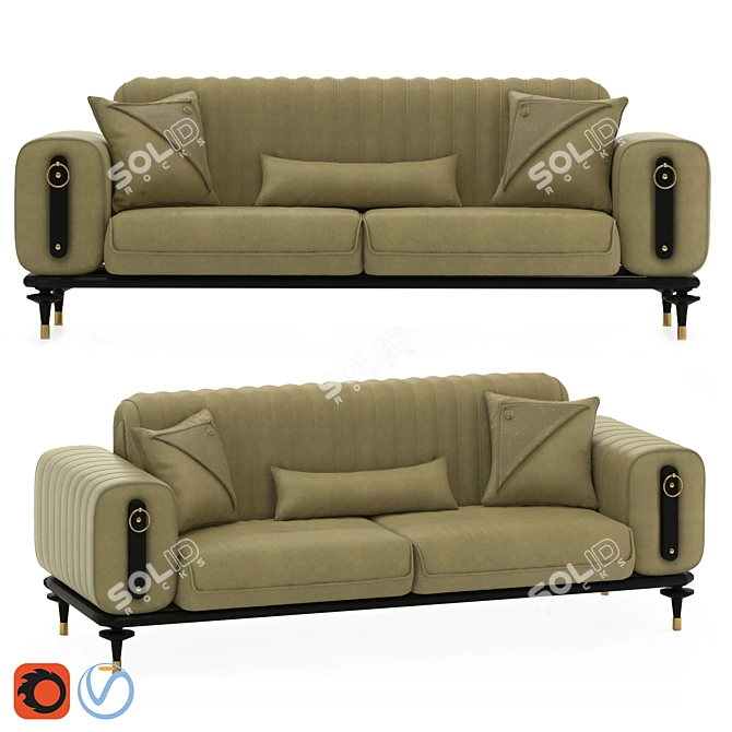 Olive Elegance: Premium Leather Sofa 3D model image 1