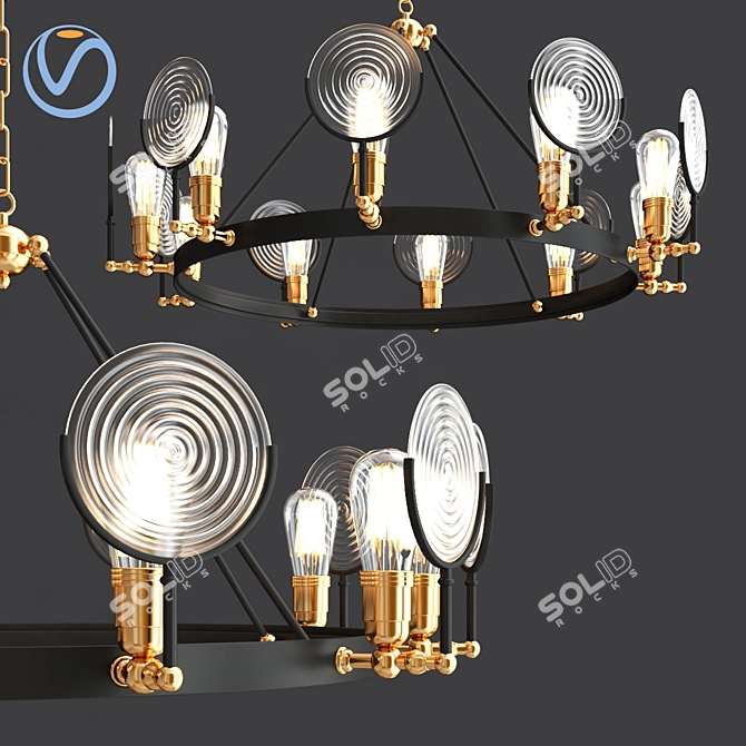 Vintage Gaslight Lens Chandelier 3D model image 1