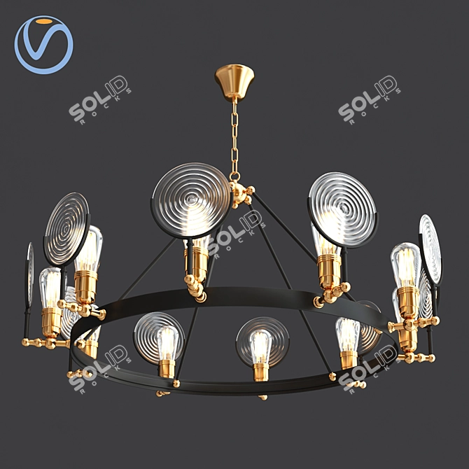 Vintage Gaslight Lens Chandelier 3D model image 2