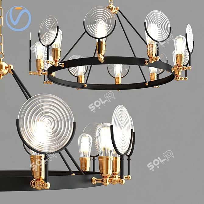 Vintage Gaslight Lens Chandelier 3D model image 4