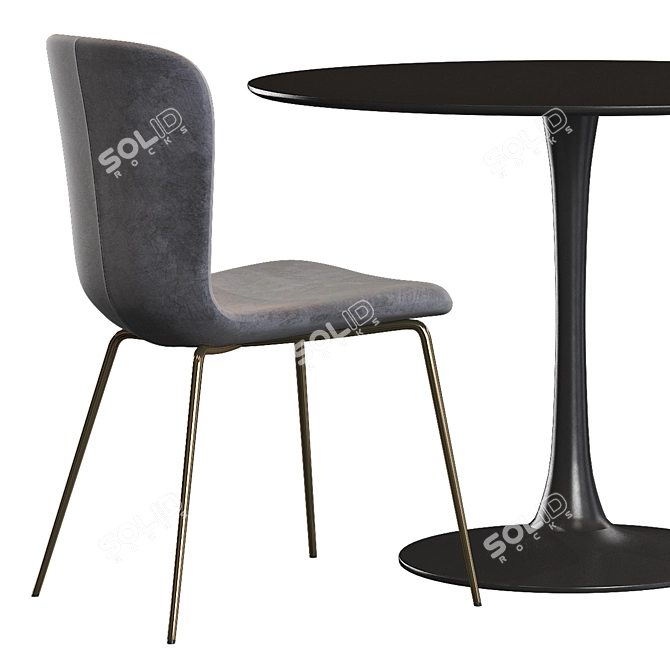 Elegant Gold Velvet Chair
Chic Black Ash Dining Table 3D model image 3