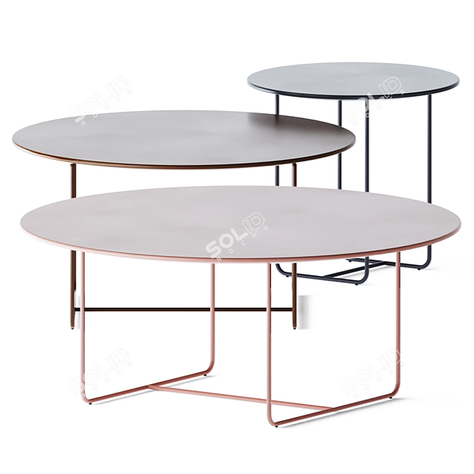 Sleek Metal Round Coffee Table 3D model image 2