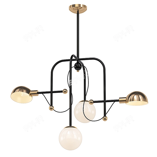 Modern Brass and Black Pendant Light 3D model image 1