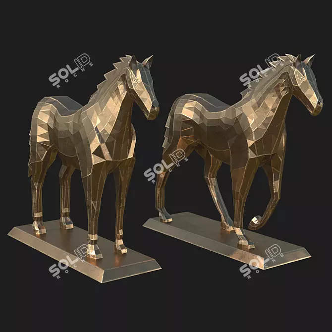 Polygonal Horse Sculpture Set 3D model image 1