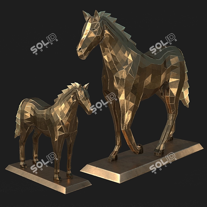 Polygonal Horse Sculpture Set 3D model image 6