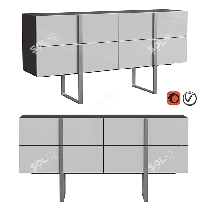 Oak and Steel Sideboard - Modern Spanish Design 3D model image 1