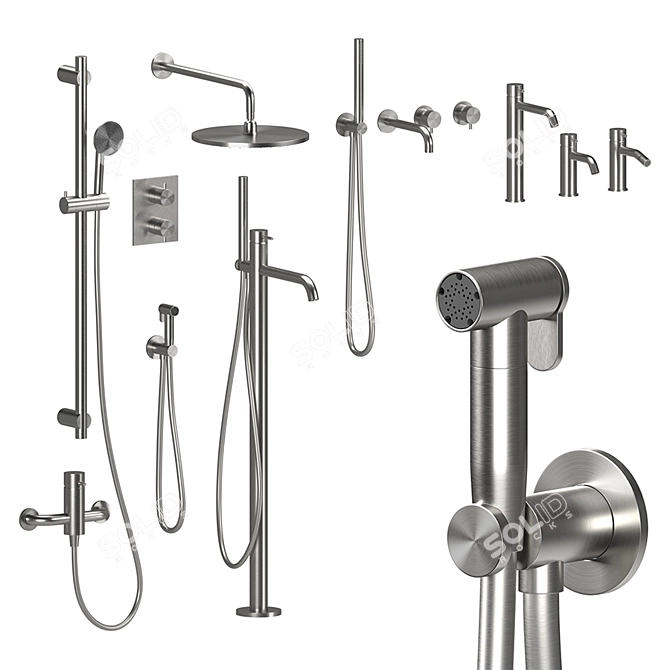 Quadro Source Collection: Smooth Chrome Sanitary Set 3D model image 2