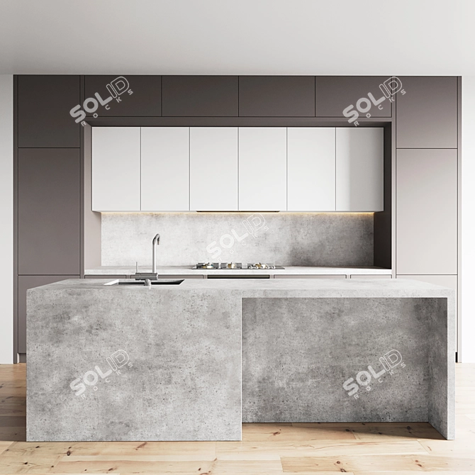 Modern Kitchen Set: Gas Hob, Sink, Oven, Hood 3D model image 1