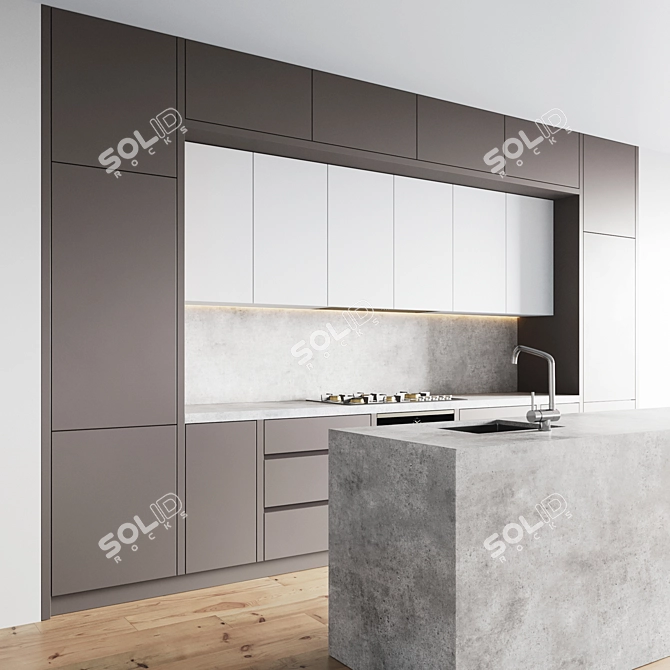 Modern Kitchen Set: Gas Hob, Sink, Oven, Hood 3D model image 3