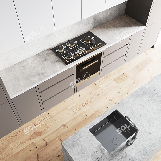 Modern Kitchen Set: Gas Hob, Sink, Oven, Hood 3D model image 4