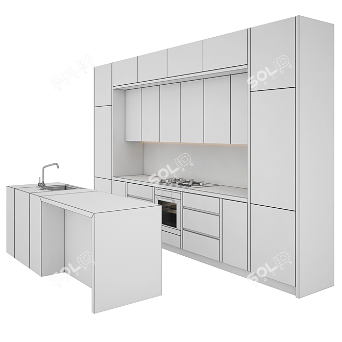 Modern Kitchen Set: Gas Hob, Sink, Oven, Hood 3D model image 5