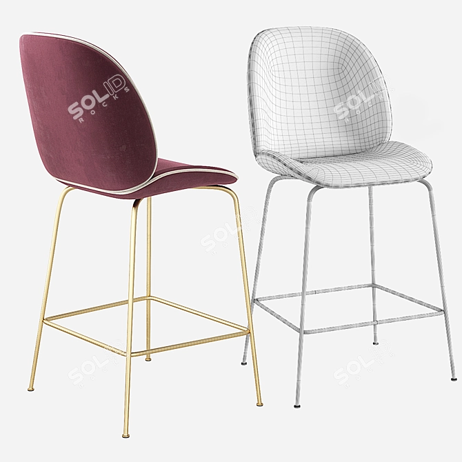 Beetle GUBI Stool - Sleek Velvet Counter Chair 3D model image 5