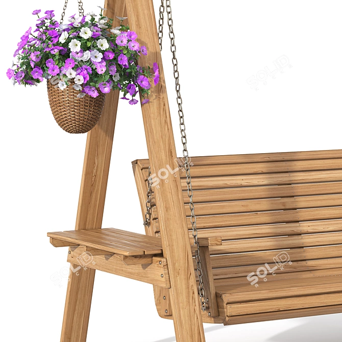 Wooden Garden Swing with Hanging Flower Pots 3D model image 4