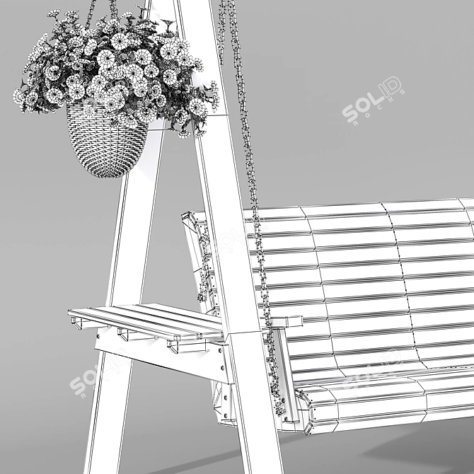 Wooden Garden Swing with Hanging Flower Pots 3D model image 5