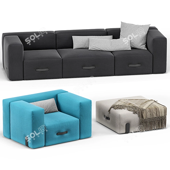 Modular Miami Sofa: Lounger, Corner, Base, Ottoman 3D model image 2