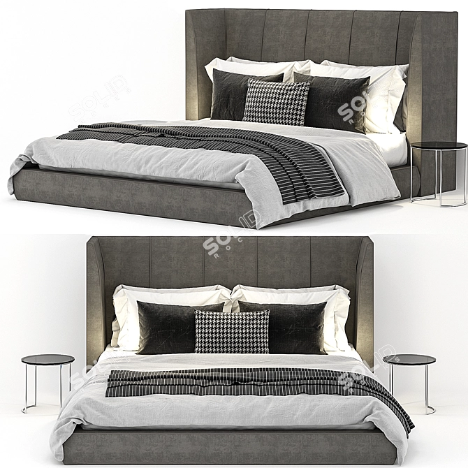 Elegant Dark Gray Bed 3D model image 2