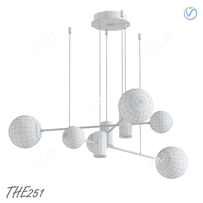 Modern Pendant Chandelier with Combination of Spherical and Cylindrical Shades 3D model image 2