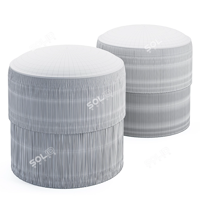 Fringe Chic Ottoman with Distressed and Straight Fringes 3D model image 3