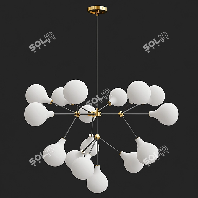 Sleek Glass Brass Chandelier 3D model image 1