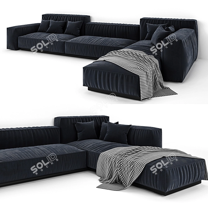 Elegant Black Velvet Sofa 3D model image 2