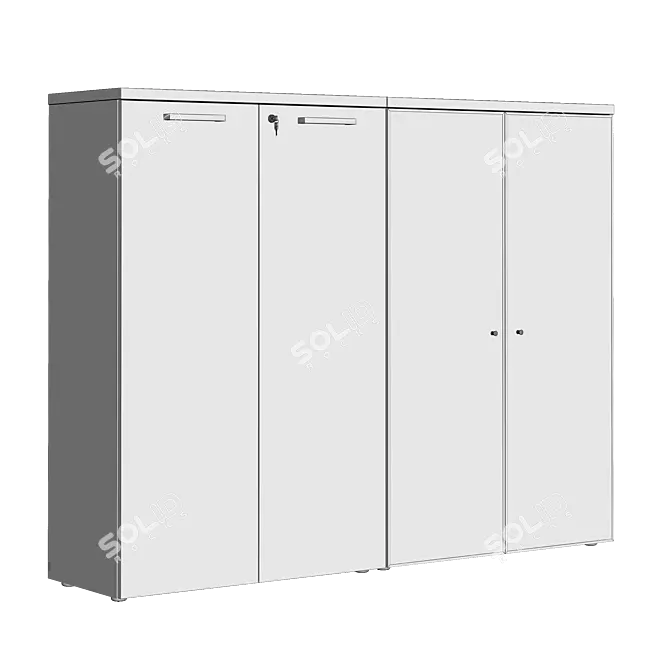 Modern Aluminum Medium Wardrobe with Blind Doors 3D model image 3