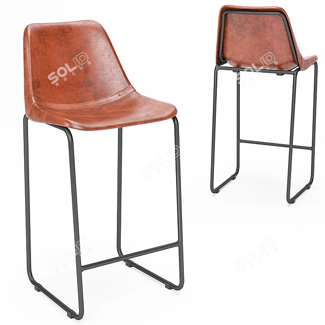 Vintage Leather Bar Table and Stool Set 3D model image 4