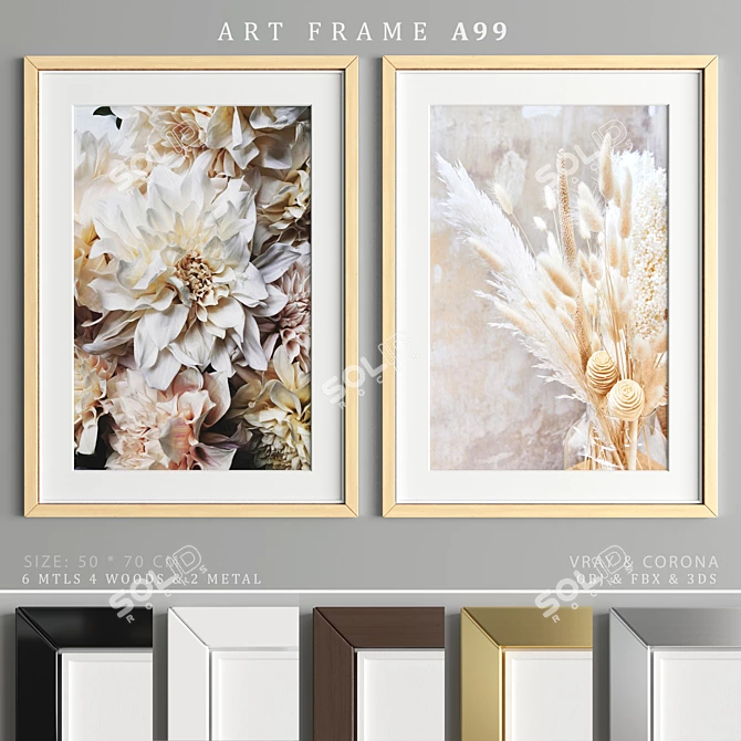 Sleek Art Frames, 2 Wood &  Metal Options 3D model image 1