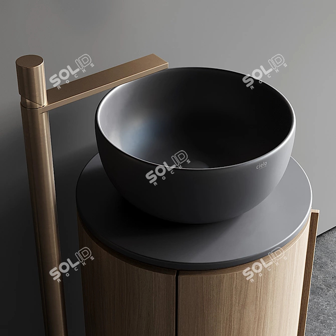 Ceramica Cielo Tiberino Set 2: Arcadia Wood Vanity Unit & Shui Round Washbasin 3D model image 3