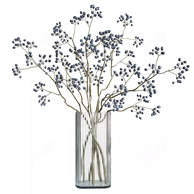 Blue Berry Branch Bouquet 3D model image 1