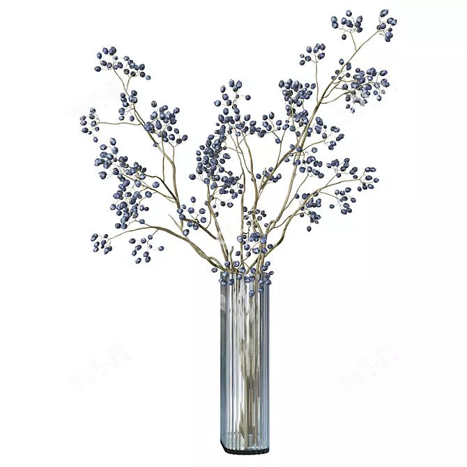 Blue Berry Branch Bouquet 3D model image 2