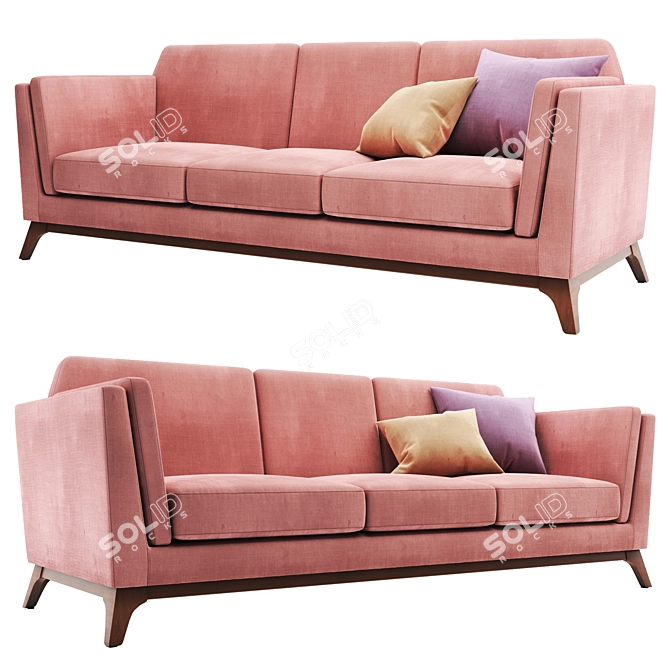 Contemporary Fabric and Wood Sofa 3D model image 1