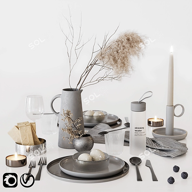 Modern Gray Tableware Set 3D model image 1