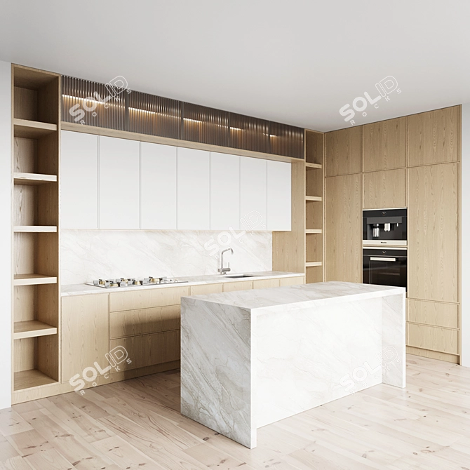  Stylish Kitchen Set 053: Gas Hob, Sink, Oven, Hood 3D model image 1